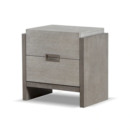 Set Camera da Letto Moderno 5 Pezzi con Pannelli in Legno Massello Grigio (Include Letto, Due Comodini, Toeletta e Specchio)