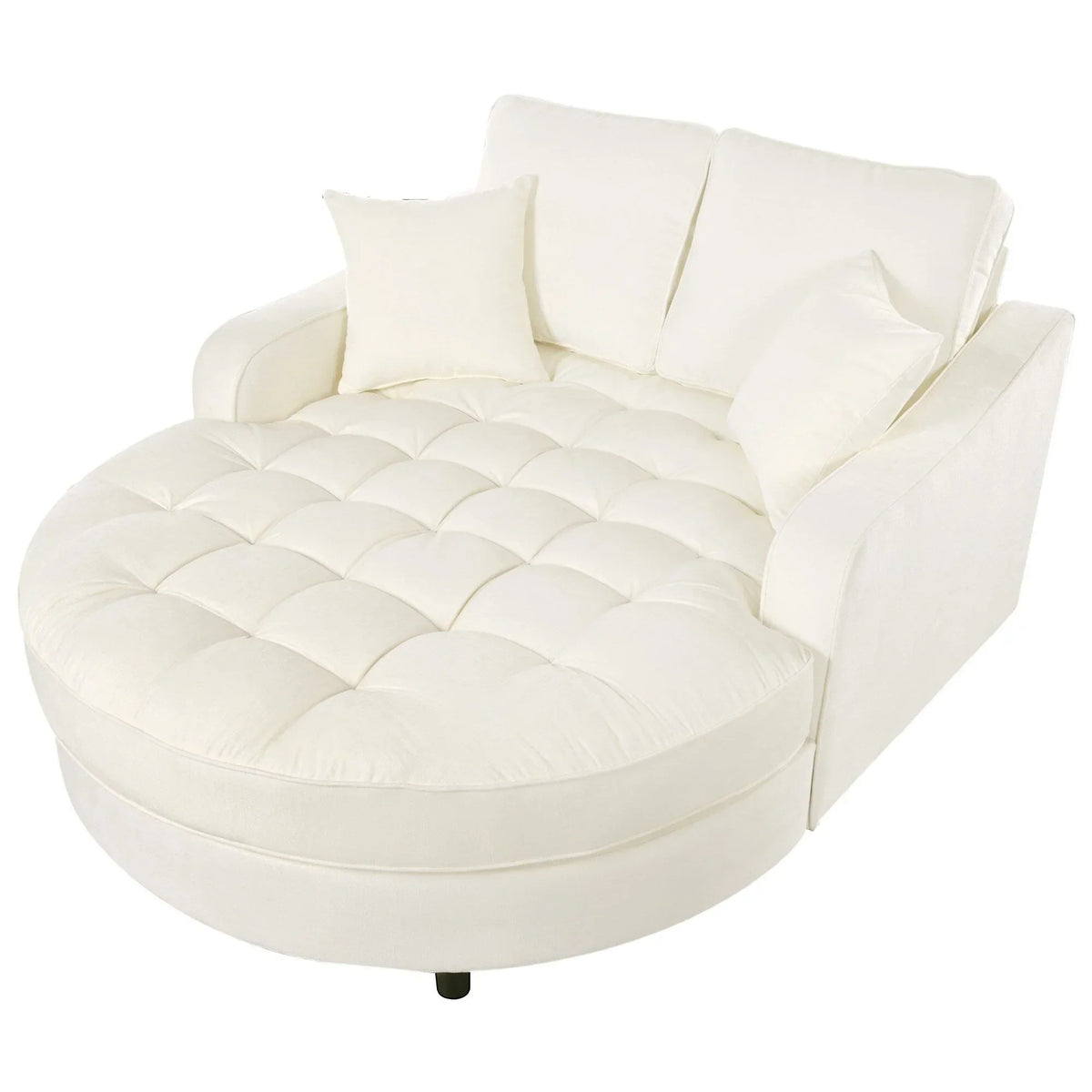 Divano Letto Chaise Longue in ciniglia, Divano Imbottito con Schienale Trapuntato e 2 Cuscini Rimovibili per Soggiorno