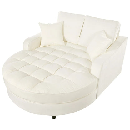 Divano Letto Chaise Longue in ciniglia, Divano Imbottito con Schienale Trapuntato e 2 Cuscini Rimovibili per Soggiorno