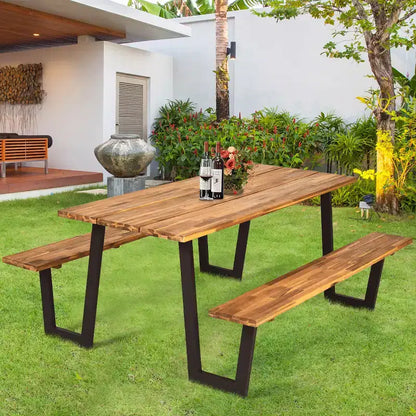 Tavolo da picnic brevettato Costway con 2 panche, set da pranzo da 70'' con sedute e foro per ombrellone