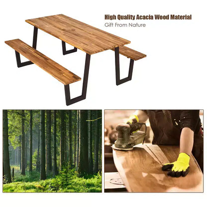 Tavolo da picnic brevettato Costway con 2 panche, set da pranzo da 70'' con sedute e foro per ombrellone