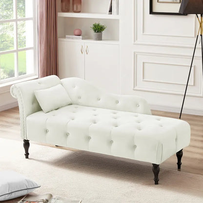 Moderna poltrona a sdraio imbottita in velluto da 60,6" con bottoni capitonné, gambe in legno massello e borchie