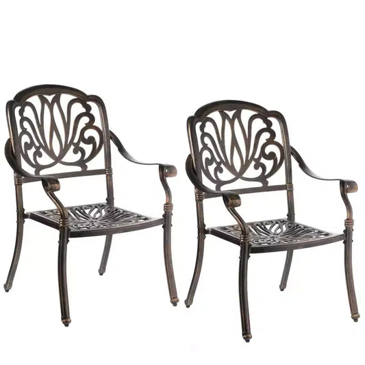 Indoor and Outdoor Bronze Dinning Set 2 Chairs with 1 Table Patio Cast Aluminum