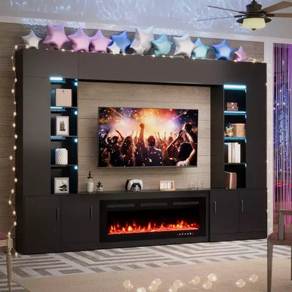 Meuble TV mural EROMMY 112L avec cheminée et lumières LED