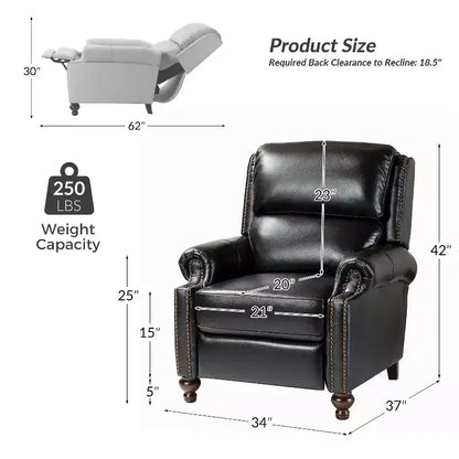Ensemble de 2 fauteuils inclinables modernes en cuir véritable Elisabete avec garniture cloutée vintage pour salon et chambre à coucher | ART OF LIVING DESIGNS