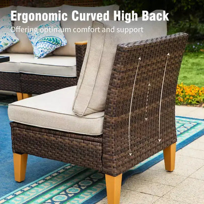Captiva Designs Ensemble de canapés modulaires incurvés demi-lune en rotin osier 7 pièces pour l'extérieur avec pouf rembourré