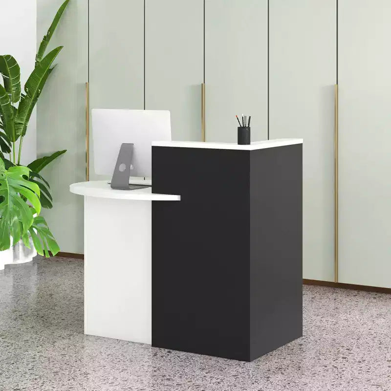 Costway Bancone per Reception, Scrivania da Ufficio con Ripiano Aperto e Cassetto con Serratura, Bianco/Marrone/Nero