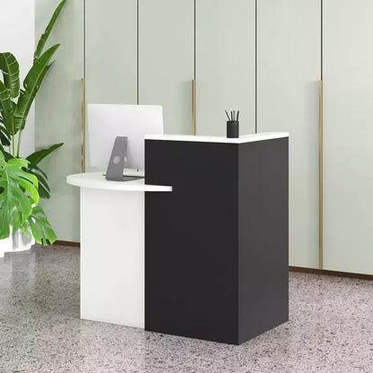 Costway Bancone per Reception, Scrivania da Ufficio con Ripiano Aperto e Cassetto con Serratura, Bianco/Marrone/Nero