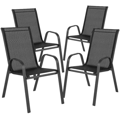 Flash Furniture Ensemble de salle à manger d'extérieur 5 pièces – Table de patio en verre trempé, 4 chaises empilables Flex Comfort