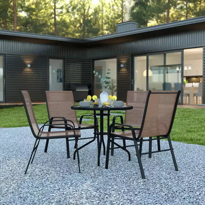 Flash Furniture Ensemble de salle à manger d'extérieur 5 pièces – Table de patio en verre trempé, 4 chaises empilables Flex Comfort