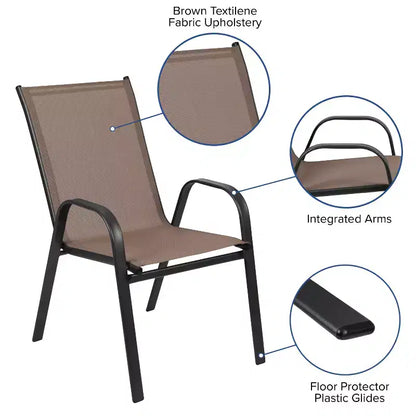 Flash Furniture Ensemble de salle à manger d'extérieur 5 pièces – Table de patio en verre trempé, 4 chaises empilables Flex Comfort