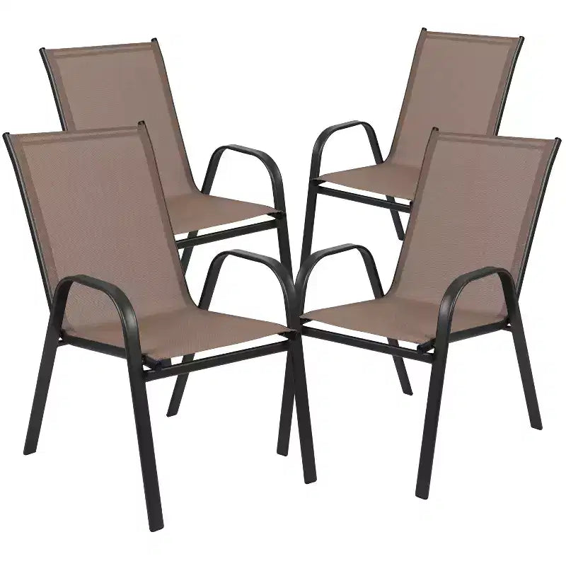 Flash Furniture Ensemble de salle à manger d'extérieur 5 pièces – Table de patio en verre trempé, 4 chaises empilables Flex Comfort