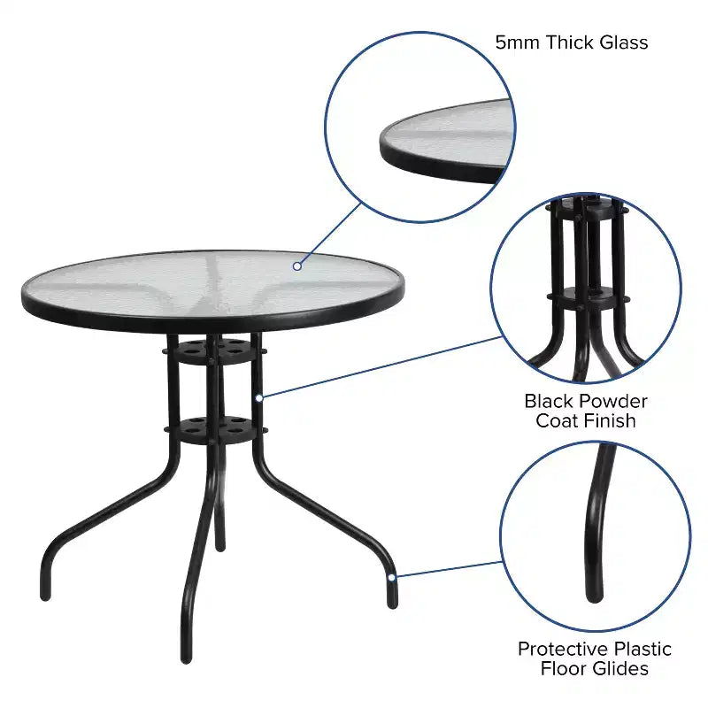 Flash Furniture Ensemble de salle à manger d'extérieur 5 pièces – Table de patio en verre trempé, 4 chaises empilables Flex Comfort