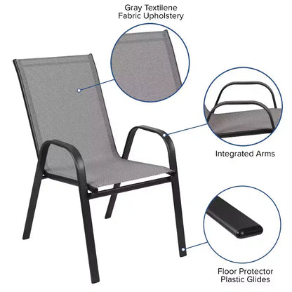 Flash Furniture Ensemble de salle à manger d'extérieur 5 pièces – Table de patio en verre trempé, 4 chaises empilables Flex Comfort