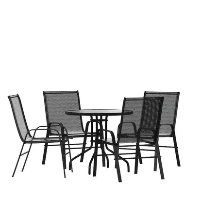 Flash Furniture Ensemble de salle à manger d'extérieur 5 pièces – Table de patio en verre trempé, 4 chaises empilables Flex Comfort