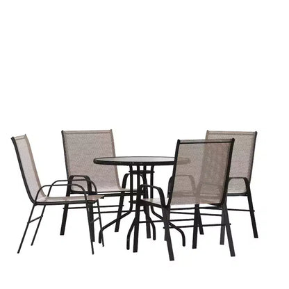 Flash Furniture Ensemble de salle à manger d'extérieur 5 pièces – Table de patio en verre trempé, 4 chaises empilables Flex Comfort