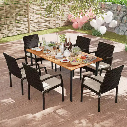 Costway 7PCS Patio Rattan Dining Set Table Top W/Umbrella Hole