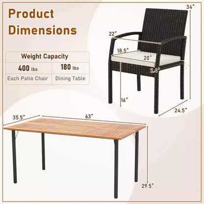 Set da pranzo da esterno in rattan a 7 pezzi Costway con foro per ombrellone
