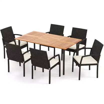 Set da pranzo da esterno in rattan a 7 pezzi Costway con foro per ombrellone