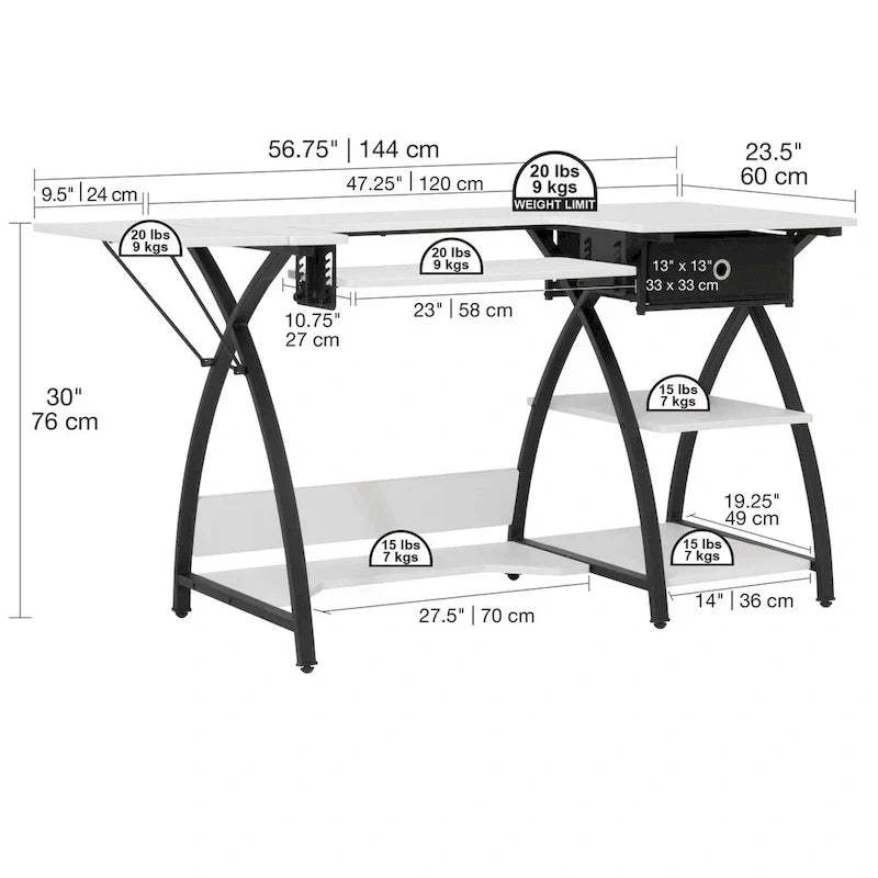 Bureau de couture Comet Plus avec ou sans grilles sur le dessus pour la coupe