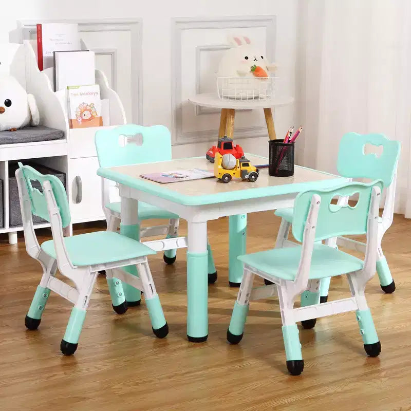 Set Tavolo e Sedie per Bambini, Scrivania Regolabile in Altezza per età 2-10 anni, Tavolo per Arte e Artigianato, Gambe Antiscivolo, per Aule Asili Nido