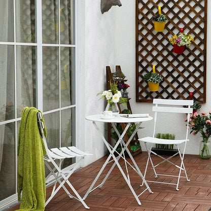 Ensemble bistrot pliant en métal 3 pièces, salon de conversation intérieur/extérieur résistant aux intempéries pour patio, cour, jardin
