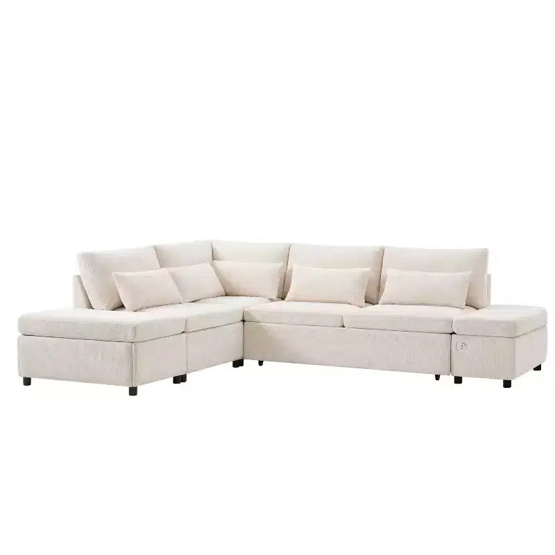 Canapé-lit modulaire sectionnel Whisen 270 - 6 places en forme de L avec pouf de rangement, canapé en chenille, personnalisable pour salon et appartement