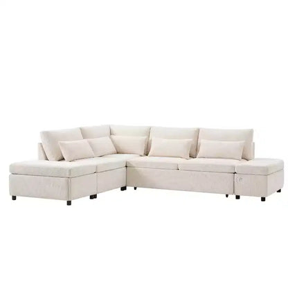 Canapé-lit modulaire sectionnel Whisen 270 - 6 places en forme de L avec pouf de rangement, canapé en chenille, personnalisable pour salon et appartement