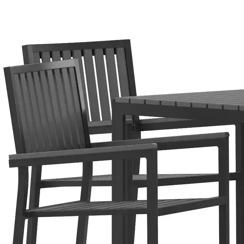 Flash Furniture Harris - Ensemble de 5 pièces de table et chaises commerciales intérieures/extérieures avec dossiers et assises à lattes en résine noire