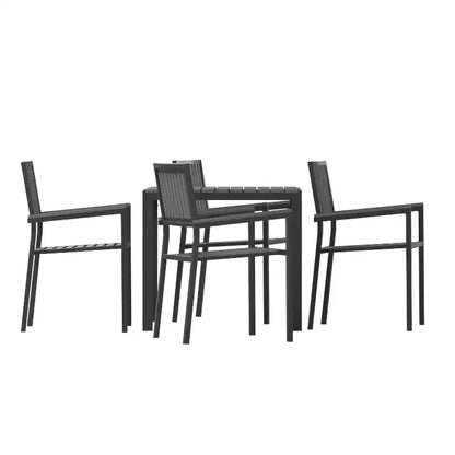 Flash Furniture Harris - Ensemble de 5 pièces de table et chaises commerciales intérieures/extérieures avec dossiers et assises à lattes en résine noire