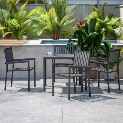 Flash Furniture Harris - Ensemble de 5 pièces de table et chaises commerciales intérieures/extérieures avec dossiers et assises à lattes en résine noire