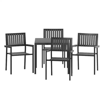 Flash Furniture Harris - Ensemble de 5 pièces de table et chaises commerciales intérieures/extérieures avec dossiers et assises à lattes en résine noire