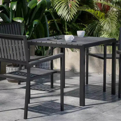 Flash Furniture Harris - Ensemble de 5 pièces de table et chaises commerciales intérieures/extérieures avec dossiers et assises à lattes en résine noire