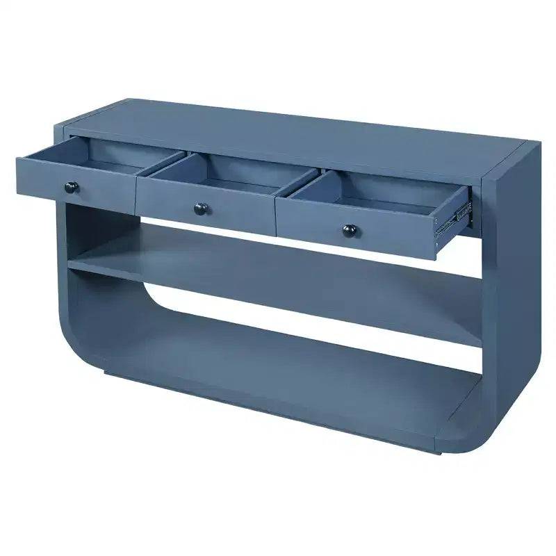 ModernLuxe Tavolo curvo da ingresso, Tavolo consolle, Tavolino da divano, Espositore, Tavolino d'appoggio con 3 cassetti a chiusura ammortizzata e 2 ripiani aperti