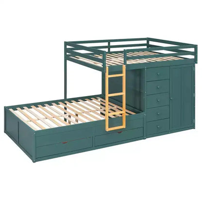Lit superposé complet Whisen avec 2 grands tiroirs, 5 petits tiroirs et petite armoire