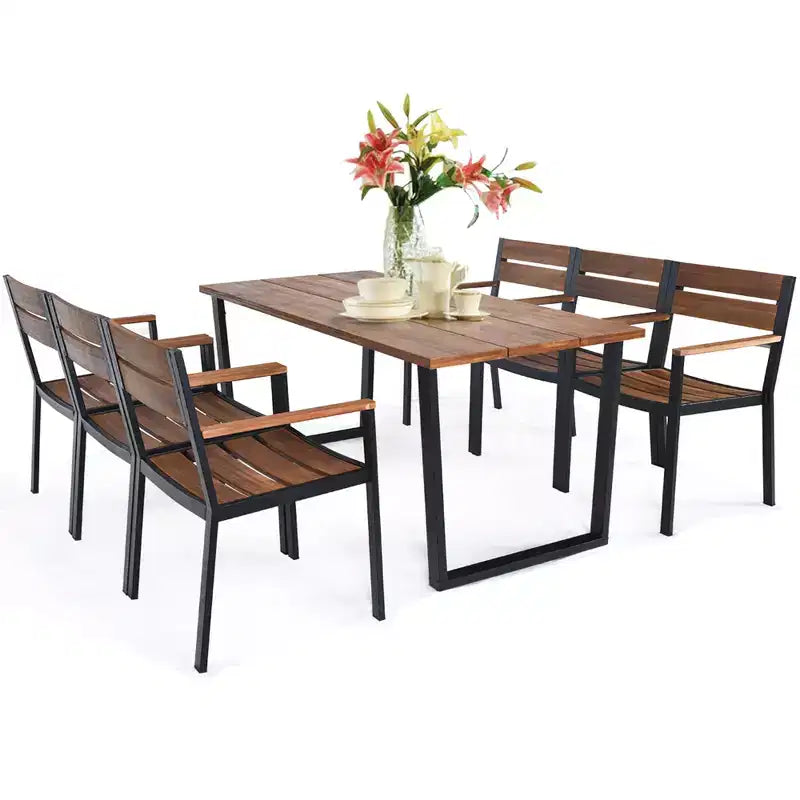 Costway Ensemble table et chaises de jardin 7 pièces en bois d'acacia breveté avec trou pour parasol