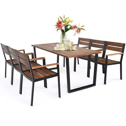 Costway Ensemble table et chaises de jardin 7 pièces en bois d'acacia breveté avec trou pour parasol