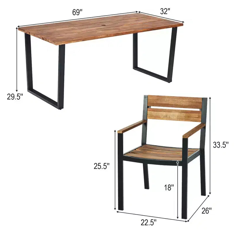 Costway Ensemble table et chaises de jardin 7 pièces en bois d'acacia breveté avec trou pour parasol