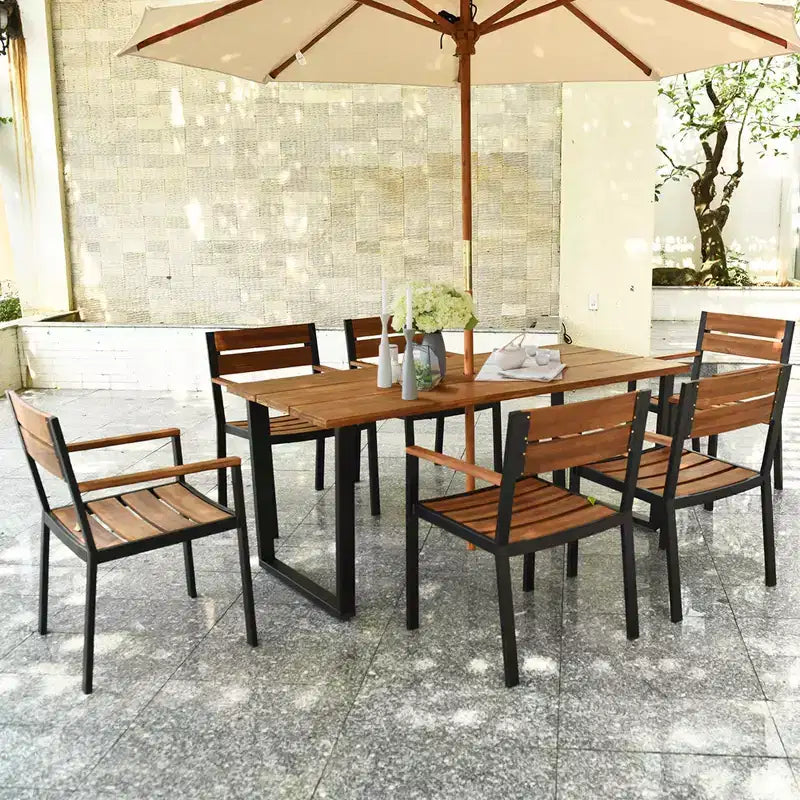 Costway Ensemble table et chaises de jardin 7 pièces en bois d'acacia breveté avec trou pour parasol