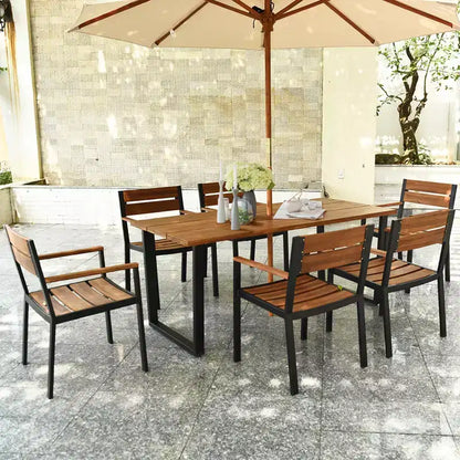Costway Ensemble table et chaises de jardin 7 pièces en bois d'acacia breveté avec trou pour parasol