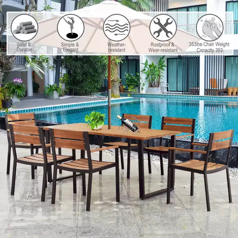 Costway Ensemble table et chaises de jardin 7 pièces en bois d'acacia breveté avec trou pour parasol