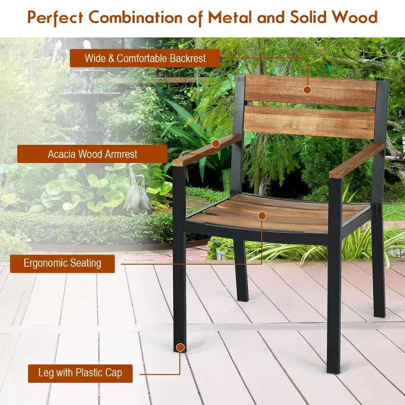 Costway Ensemble table et chaises de jardin 7 pièces en bois d'acacia breveté avec trou pour parasol