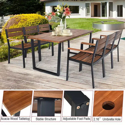 Costway Ensemble table et chaises de jardin 7 pièces en bois d'acacia breveté avec trou pour parasol