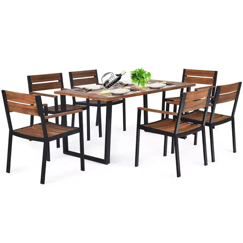 Costway Ensemble table et chaises de jardin 7 pièces en bois d'acacia breveté avec trou pour parasol