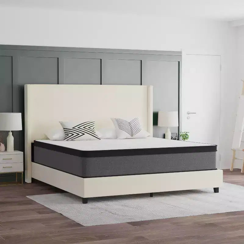 Emma and Oliver 13 Euro Top Hybrid Pocket Spring Mattress in a Box with CertiPUR-US Certified Foam for Supportive Pressure Relief