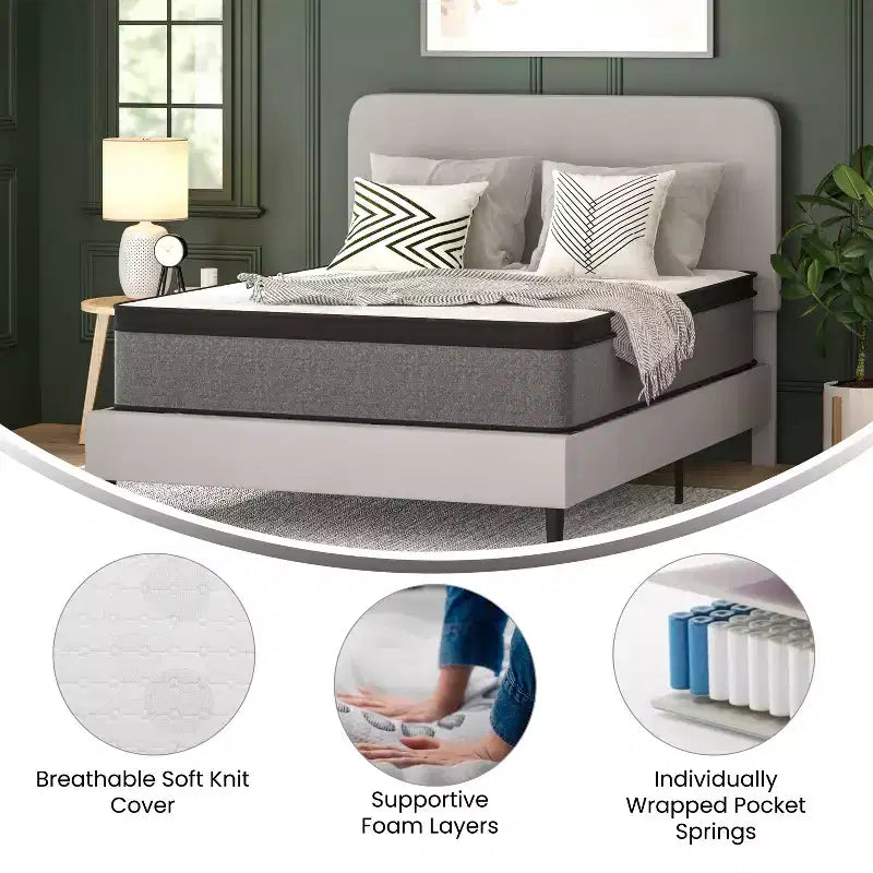 Materasso ibrido a molle insacchettate Euro Top da 13" in scatola, Queen Size