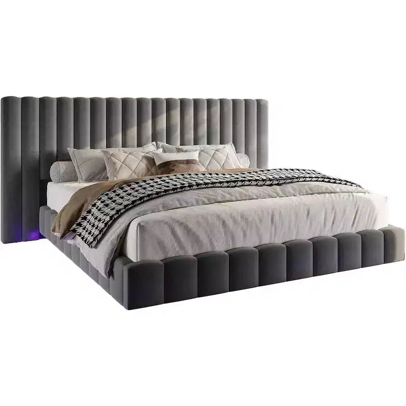 AMERLIFE Letto Imbottito con Luci LED, Design Flottante, Supporto a Doghe Solide