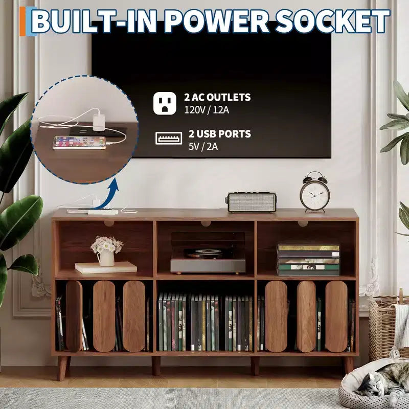 Mobile porta giradischi grande da 55", armadietto per vinili, supporto per giradischi moderno con gambe in legno, tavolino porta giradischi per camera da letto, soggiorno, ufficio