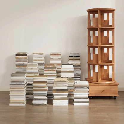 Bibliothèque verticale ouverte à l'arrière en hévéa pivotante avec tiroir