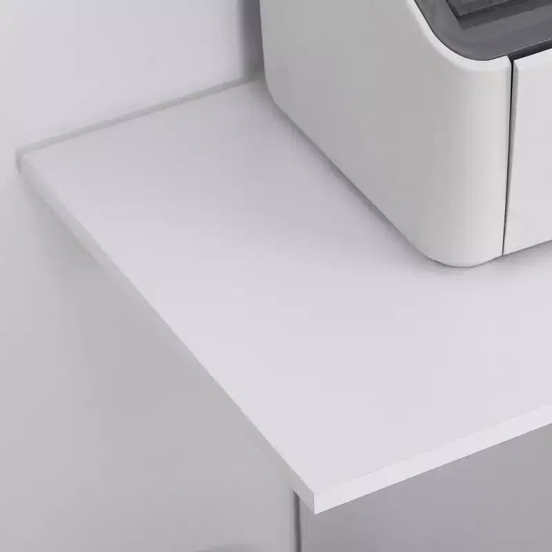 Supporto per stampante mobile con ruote, ripiano regolabile, cassetto e supporto per CPU, 68,5 cm H